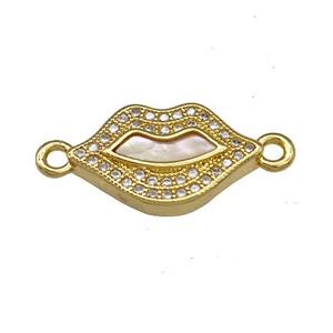 Copper Lips Connector Pave Shell Zirconia 18K Gold Plated, approx 10-18mm [FN40035]