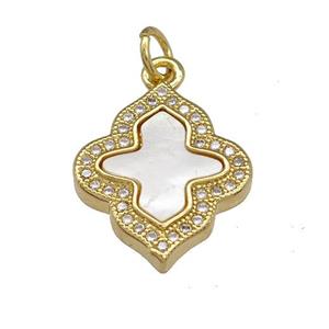 Copper Cross Pendant Pave Shell Zirconia 18K Gold Plated, approx 15-17mm [FN40036]