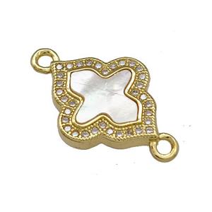 Copper Cross Connector Pave Shell Zirconia 18K Gold Plated, approx 15-17mm [FN40037]
