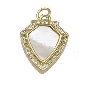 Copper Shield Pendant Pave Shell Zirconia 18K Gold Plated, approx 15-18mm [FN40042]