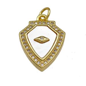 Copper Shield Pendant Pave Shell Zirconia Eye 18K Gold Plated, approx 15-18mm [FN40043]