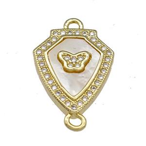 Copper Shield Connector Pave Shell Zirconia Butterfly 18K Gold Plated, approx 15-18mm [FN40045]