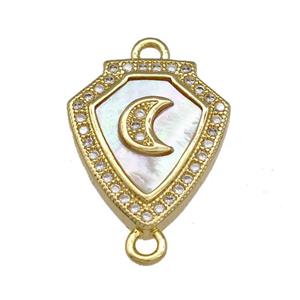 Copper Shield Connector Pave Shell Zirconia Moon 18K Gold Plated, approx 15-18mm [FN40046]