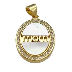 Copper Oval Pendant Pave Shell Zirconia MOM 18K Gold Plated, approx 16-20mm [FN40047]