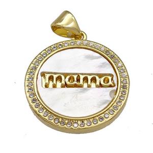 Copper Circle Pendant Pave Shell Zirconia MOM 18K Gold Plated, approx 19.5mm [FN40048]