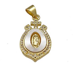 Jesus Charms Copper Pendant Pave Shell Zirconia 18K Gold Plated, approx 13-21mm [FN40051]