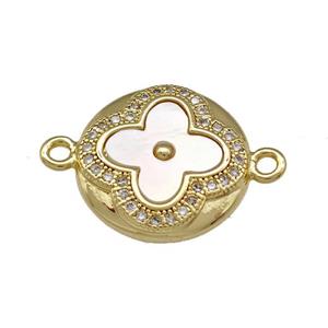 Copper Clover Connector Pave Shell Zirconia Circle 18K Gold Plated, approx 15mm [FN40052]