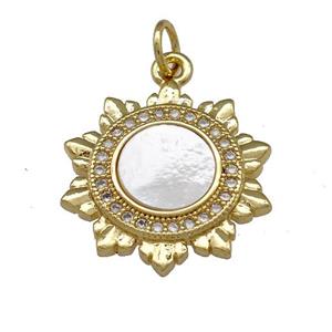 Copper Sun Charms Pendant Pave Shell Zirconia 18K Gold Plated, approx 18mm [FN40053]