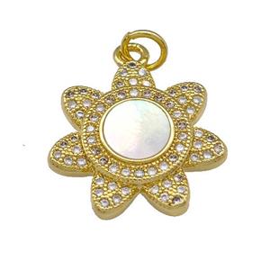 Copper Sunflower Pendant Micro Pave Shell Zirconia 18K Gold Plated, approx 18mm [FN40054]