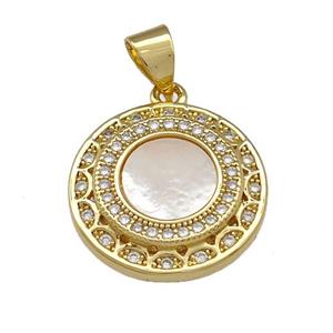 Copper Circle Pendant Pave Shell Zirconia 18K Gold Plated, approx 16mm [FN40055]