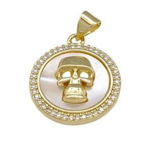 Copper Skull Charms Pendant Micro Pave Shell Zirconia 18K Gold Plated, approx 18mm [FN40056]