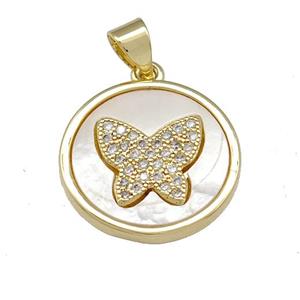 Copper Butterfly Pendant Pave Shell Zirconia 18K Gold Plated, approx 17mm [FN40057]