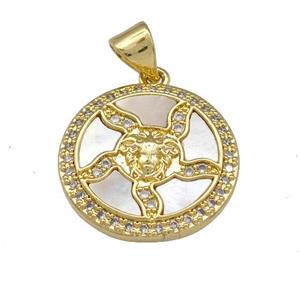 Medusa Charms Copper Pendant Micro Pave Shell Zirconia Circle 18K Gold Plated, approx 17.5mm [FN40058]