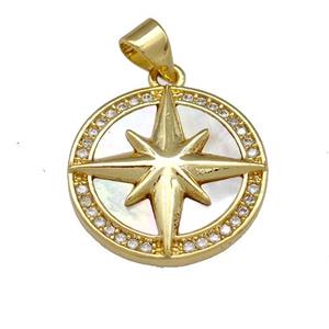 Copper Northstar Pendant Pave Shell Zirconia Circle 18K Gold Plated, approx 18mm [FN40060]