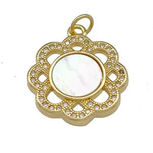 Copper Flower Pendant Pave Shell Zirconia 18K Gold Plated, approx 18mm [FN40061]