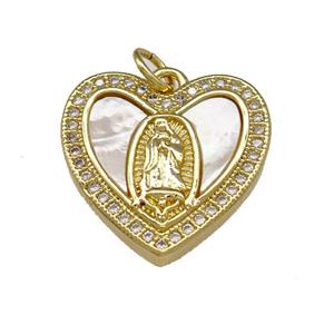 Jesus Charms Copper Heart Pendant Micro Pave Shell Zirconia 18K Gold Plated, approx 18mm [FN40064]