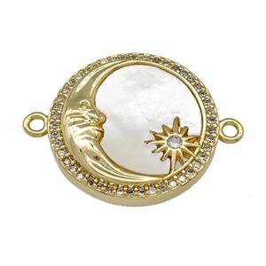 Moon Charms Copper Circle Connector Micro Pave Shell Zirconia 18K Gold Plated, approx 18mm [FN40069]