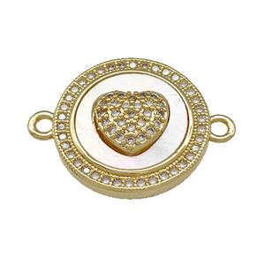 Copper Heart Connector Pave Shell Zirconia Circle 18K Gold Plated, approx 18mm [FN40071]