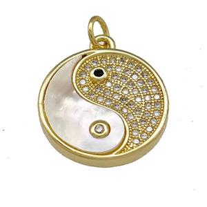 Chinese Yinyang Copper Pendant Micro Pave Shell Zirconia 18K Gold Plated, approx 18mm [FN40072]