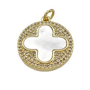 Copper Clover Pendant Micro Pave Shell Zirconia Circle 18K Gold Plated, approx 19mm [FN40074]