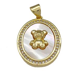 Copper Bear Pendant Pave Shell Zirconia Oval 18K Gold Plated, approx 17-21mm [FN40076]