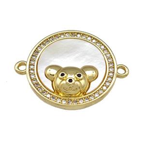 Copper Bear Connector Pave Shell Zirconia Circle 18K Gold Plated, approx 19mm [FN40079]