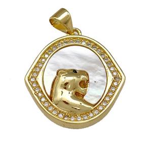 Copper Lion Pendant Pave Shell Zirconia 18K Gold Plated, approx 20mm [FN40080]