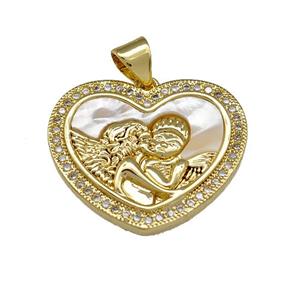 Copper Heart Pendant Pave Shell Zirconia Lover 18K Gold Plated, approx 22mm [FN40085]