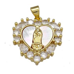 Jesus Charms Copper Heart Pendant Pave Shell Zirconia 18K Gold Plated, approx 20mm [FN40091]