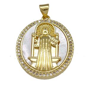 Jesus Charms Copper Oval Pendant Pave Shell Zirconia 18K Gold Plated, approx 23-26mm [FN40097]