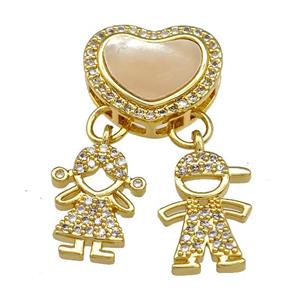 Copper Kids Pendant Pave Shell Zircon Heart 18K Gold Plated, approx 10-13mm, 15mm [FN40098]