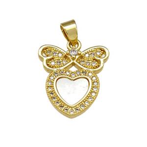 Copper Butterfly Pendant Pave Shell Zirconia Heart 18K Gold Plated, approx 14-16mm [FN40099]
