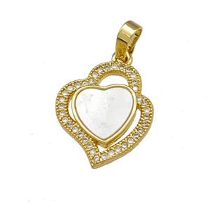 Copper Heart Pendant Pave Shell Zirconia 18K Gold Plated, approx 15-17mm [FN40100]