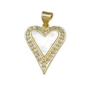 Copper Heart Pendant Pave Shell Zirconia 18K Gold Plated, approx 16-20mm [FN40101]