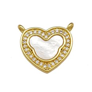 Copper Heart Pendant Pave Shell Zirconia 2loops Bear 18K Gold Plated, approx 15mm [FN40102]