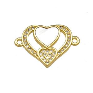 Copper Heart Connector Pave Shell Zirconia 18K Gold Plated, approx 15-17mm [FN40103]