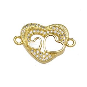 Copper Heart Connector Pave Shell Zirconia 18K Gold Plated, approx 15-17.5mm [FN40104]