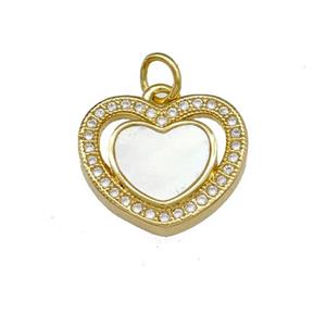 Copper Heart Pendant Pave Shell Zirconia 18K Gold Plated, approx 15-17.5mm [FN40105]