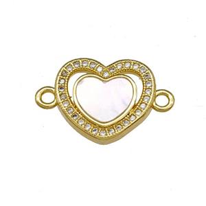 Copper Heart Connector Pave Shell Zirconia 18K Gold Plated, approx 16mm [FN40106]