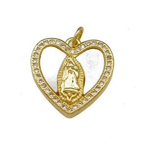Copper Heart Pendant Pave Shell Zirconia Virgin Mary 18K Gold Plated, approx 18mm [FN40107]
