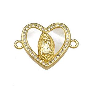 Copper Heart Connector Pave Shell Zirconia Virgin Mary 18K Gold Plated, approx 18mm [FN40108]