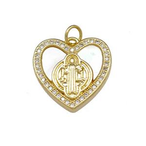 Jesus Charms Copper Heart Pendant Pave Shell Zirconia 18K Gold Plated, approx 18mm [FN40111]
