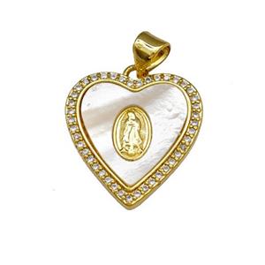 Jesus Charms Copper Heart Pendant Pave Shell Zirconia 18K Gold Plated, approx 18mm [FN40112]