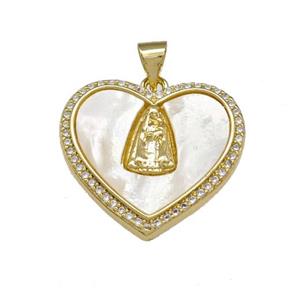 Jesus Charms Copper Heart Pendant Pave Shell Zirconia 18K Gold Plated, approx 22mm [FN40113]