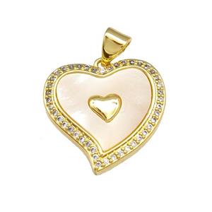 Copper Heart Pendant Pave Shell Zirconia 18K Gold Plated, approx 19mm [FN40114]