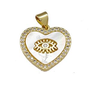 Copper Heart Pendant Pave Shell Zirconia Eye 18K Gold Plated, approx 18mm [FN40115]