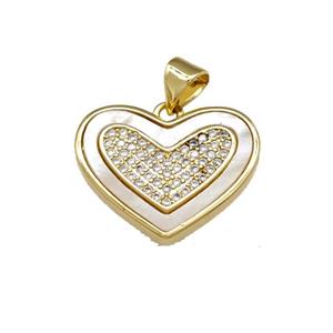 Copper Heart Pendant Pave Shell Zirconia 18K Gold Plated, approx 20mm [FN40116]