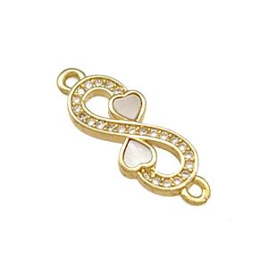 Copper Infinity Connector Pave Shell Zirconia Heart 18K Gold Plated, approx 7-17mm [FN40117]