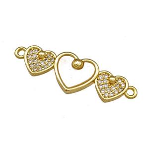 Copper Heart Connector Pave Shell Zirconia 18K Gold Plated, approx 8-28mm [FN40118]