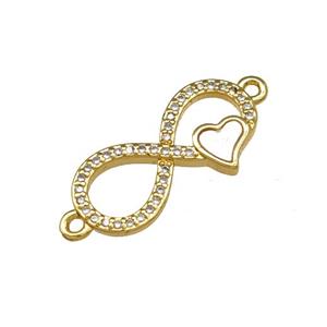 Copper Infinity Connector Pave Shell Zirconia Heart 18K Gold Plated, approx 11-21mm [FN40119]